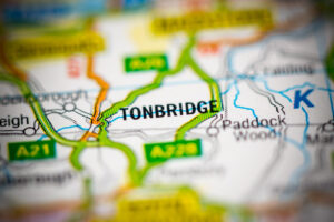 a map with a pin pointing to the location tonbridge