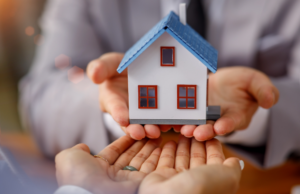 a person holding a small house in their hands