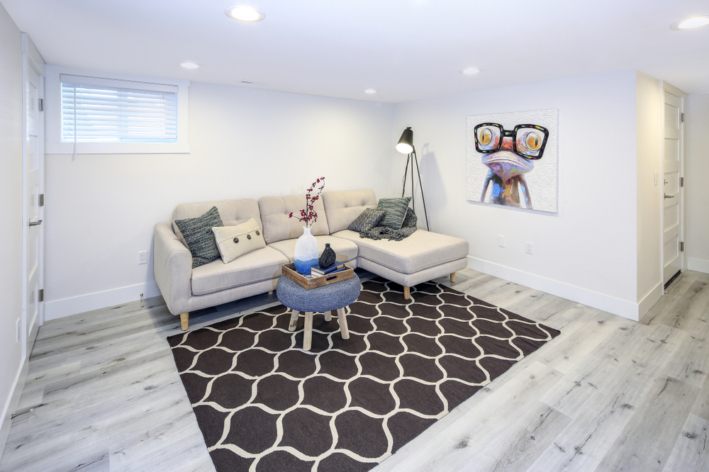a living room with a couch and a television