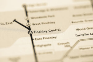 a map with a black arrow pointing to the location of a city