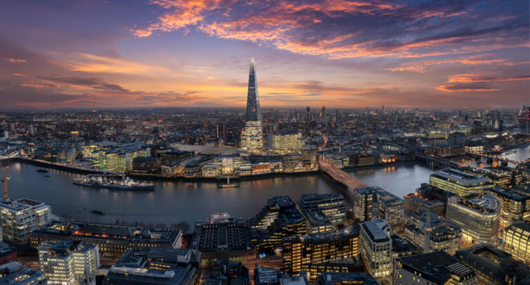 the city of london at sunset