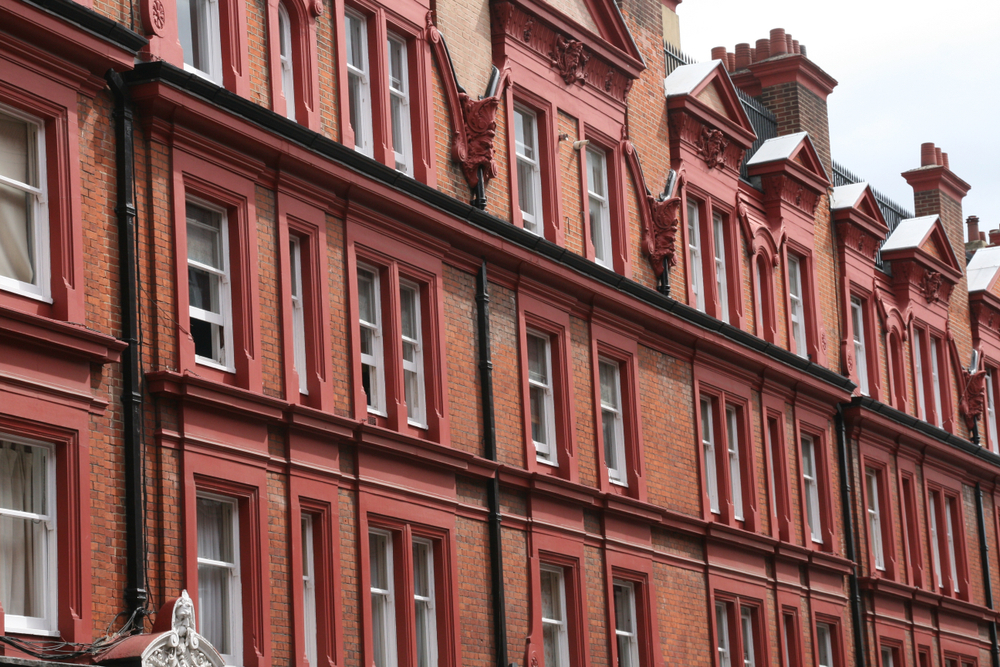 a row of red brick buildings