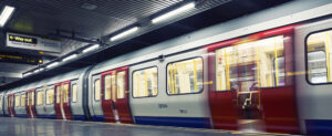 a subway train in a subway station