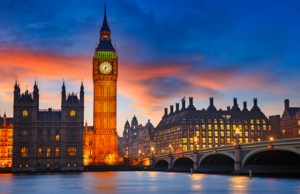 a view of a city with a clock tower