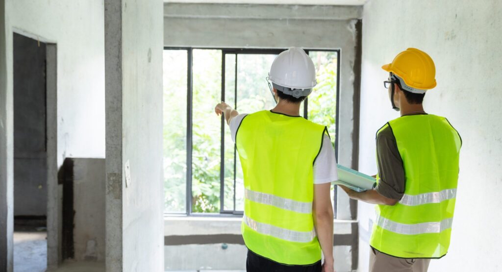 Engineers inspecting building for cladding risks and leaseholder safety compliance